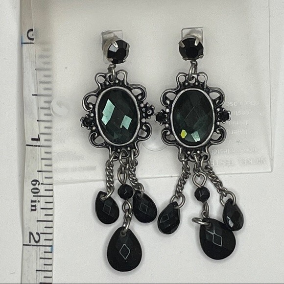 H&M Silver Tone with Black Cabochon Dangle Earring for Pierced Ears - Picture 5 of 5